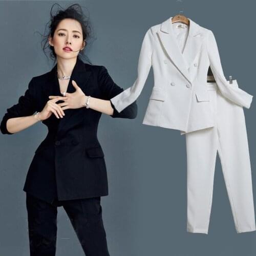 Womens suit new solid color double-breasted suit collar Slim small suit suit female fashion temperamentOLprofessional two-piece