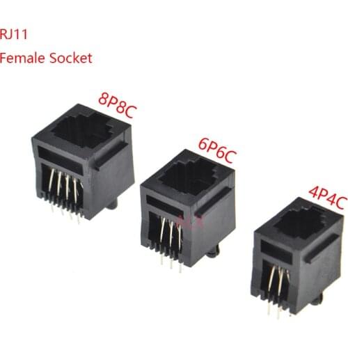 10PCS RJ11 telephone FEMALE SOCKET 180 degrees Vertical 8P8C 6P6C 4P4C female jack pcb connector