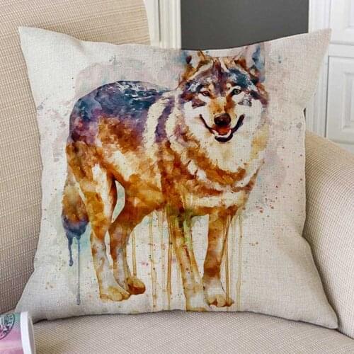 18" Square Watercolor Animal Wolf Giraffe Tiger Horse Leopard Lion Home Decorative Sofa Cushion Cover Wildlife Throw Pillow Case