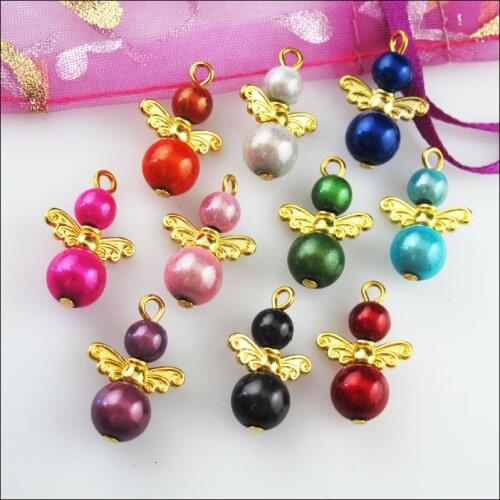 20 New Dancing Angel Charms Gold Color Wings Mixed Beads Pendants 14x24mm