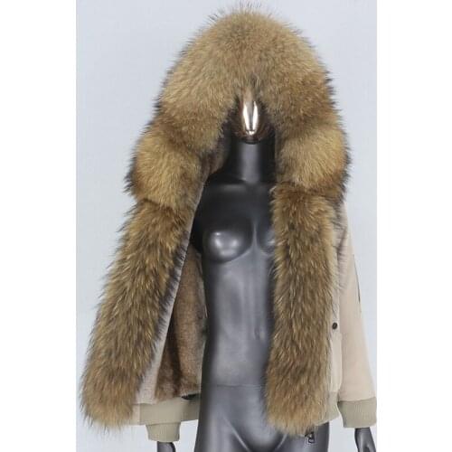 2021 Waterproof Bomber Parka Coat Natural Fox Raccoon Fur Collar Hood Winter Jacket Women Removable Outerwear Thick Warm