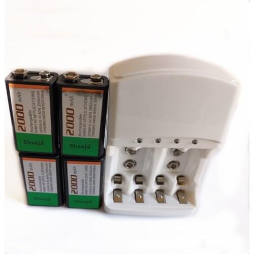 4PCS SHSEJA Large capacity 2000mah 9V NiMH rechargeable battery set + universal intelligent 9v AA AAA battery charger