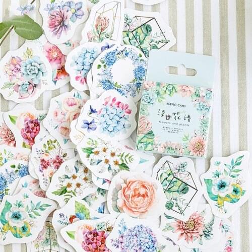 46pcs Flowers and Plants Stickers Set 40mm Mini Floral Decoration Sticker Adhesive Seal Post for Diary Album Letter Gift A6422