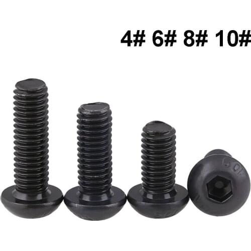 10Pcs 4# 6# 8# 10# UNC American Standard Grade 10.9 Black Hexagon Socket Round Head Screw Mushroom Head Hex Bolts