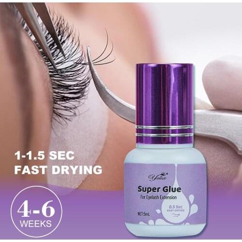 Yelix 5ml 1Sec Quick Dry Eyelash Glue Black Lash Adhesive 4-6 Weeks Super Glue Eyelash Extension Supplies Water Proof Eyelashes
