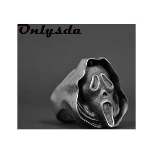 Mens Calvarium Ghost Face Skull Ring Gothic 316L Stainless Steel Biker Ring Motorcycle Jewelry Party Gift OSR817