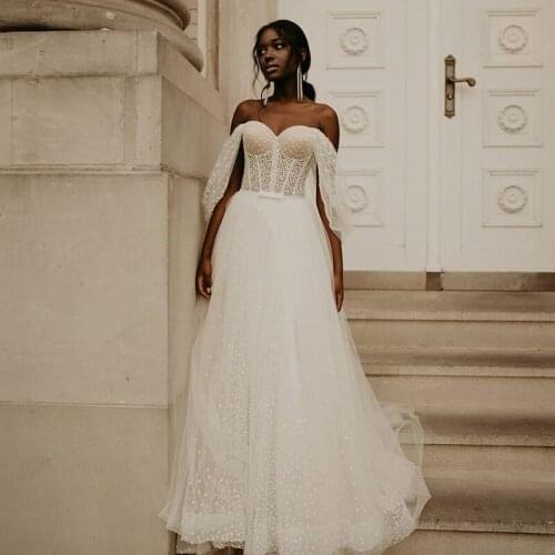 Eightree Dots Tulle Elegant Wedding Dresses 2021 A Line Sexy Bride Dress Beach Wedding Gowns off Shoulder Vestido de Noiva Plus