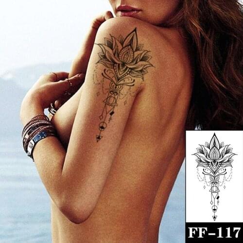 Geometric Flower Lotus Totem Design Waterproof Temporary Tattoo Sticker Jewelry Necklace Black Tattoos Body Art Arm Fake Tatoo