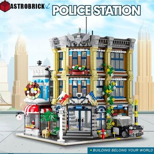 MOC Creator City Street Series Brick Town Police Station Modular Police Station Model Building Blocks Kids Toys DIY Gifts 10199