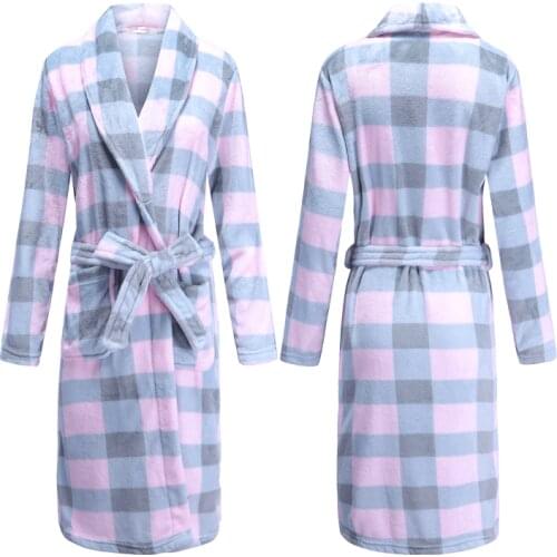 H5946 Women Robes Autumn Winter Thickened Flannel Long Sleeve Bathrobe Warm Home Clothes Girl Coral Velvet Lovely Cute Nightwear