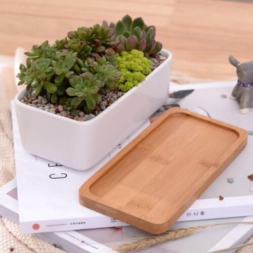 Ceramic Flower Pot Vase Succulent Planter Flowerpot Garden Green Plant Pot with Bamboo Tray for Desktop Ornaments Home Decor