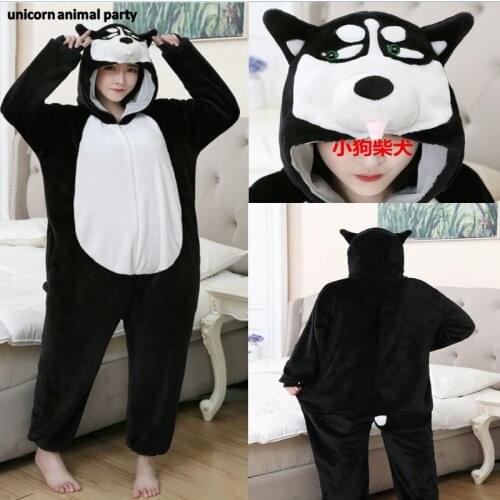 Kigurumi halloween men women Animal Cosplay Husky Dog Cartoon Onesie Costume Black White Cute Dog costumes pajamas Jumpsuit