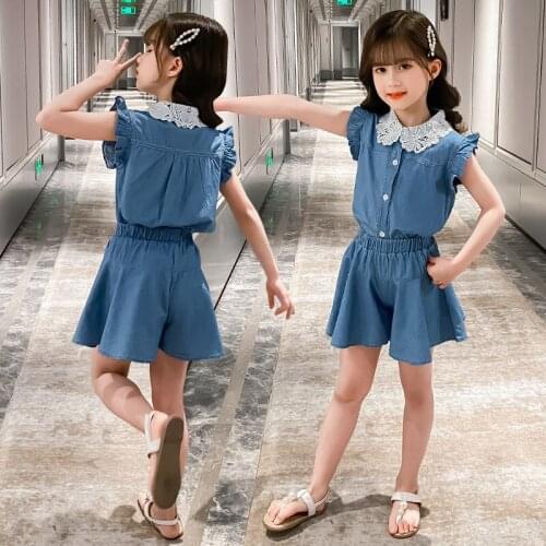 3 4 5 6 7 8 9 10 Years Girls Clothing Sets Summer Denim Jacket And Shorts Little Princess Suit Birthday Present Kids Clothes