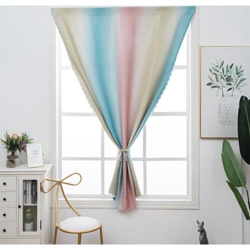 Simple Finished Velcro Short Curtains Gradient Leaf Window Door Curtain Free Perforation Fashion Kitchen Bedroom Drapes Hot Sale
