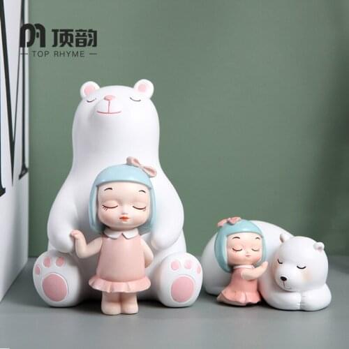 Creative Cute bear and girl Statue Resin sculpture Crafts Simple Living Room Ornaments Home Office Store Decors Decorations