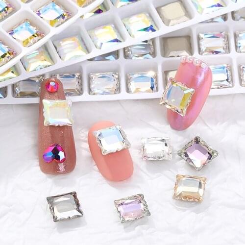 8mm Square Glass Strass AB Color Glitter Strass Crystal For Nails Decoration Mirror Series Flatback Glue On Accessories