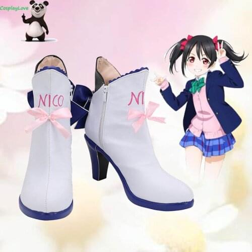 Lovelive Yazawa Nico White Cosplay Shoes Cosplay Long Boots Leather Custom Made For Christmas