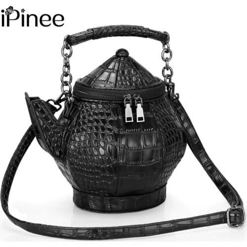 IPinee Fashion Funny Teapot Shaped Handbag Womens Stone Pattern Leather Single Shoulder Bag Gothic Personalized Party Bag