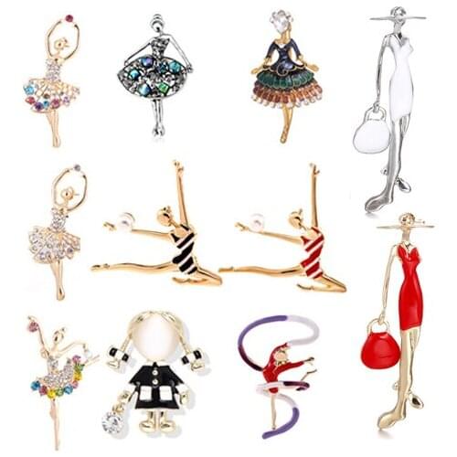Fashion Ballerina Girl Shape Brooches For Women MultiColor Crystal Rhinestones Brooch Lapel Pins Figure Jewelry