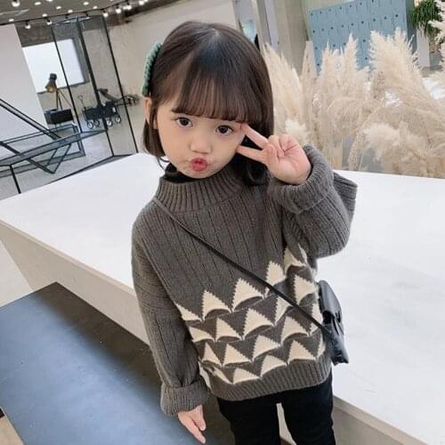 Fashion Teenage Kids Sweaters Spring Baby Boys Girls Warm Tops Plus Velvet Thicken Knitted Bottoming Grey Beige Cute Pattern