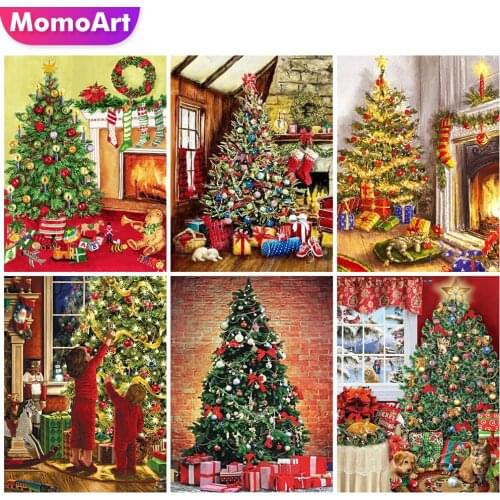 MomoArt 5D DIY Diamond Embroidery Tree Full Square Diamond Painting Landscape Cross Stitch Christmas Decorations
