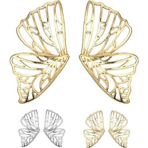 2021 New Romantic Cute Women Earrings Solid Color Dainty Pendant Exaggerated Butterfly Metal Hollow Earrings for Party
