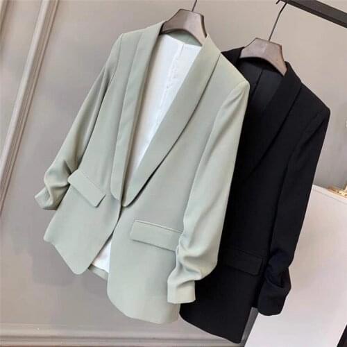 New spring autumn women suit slim fashion coats version simple style green black solid color female jacket