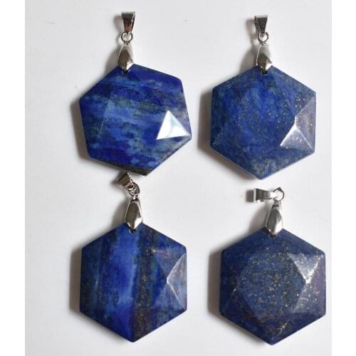 Natural stone lapis lazuli Necklace Pendant Polygon Shape Pendant for Jewelry Making DIY Necklace Wholesale 4pcs/lot free