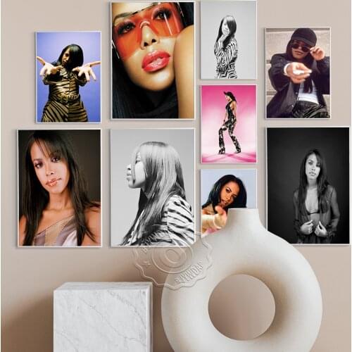 Aaliyah Actress Art Prints Poster, Fashion Singer Black White Wall Stickers, Dancer Sexy Girl Canvas Painting, Modern Home Decor