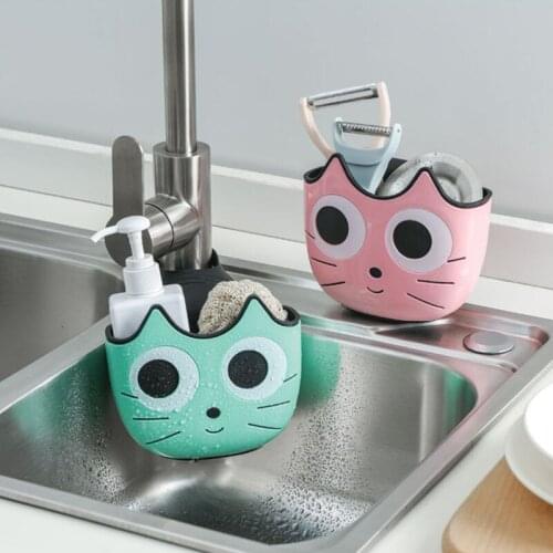 Cute Cat Shape Sink Shelf Soap Sponge Drain Rack Bathroom Holder Kitchen Storage Suction Cup Kitchen Organizer Sink NJ72002