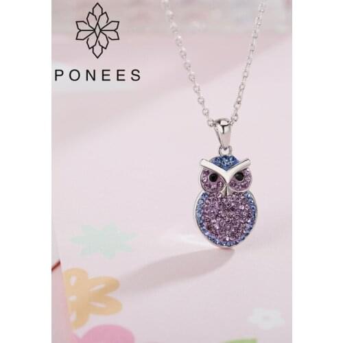 PONEES Crystal Rhinestone Owl Design Pendant Necklace Jewelry For Women Dropshipping