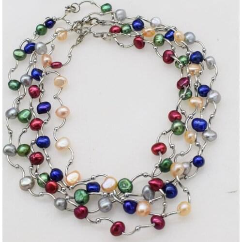 Freshwater pearl BAROQUE pink/green/red/blue/gray 6-8mm ecklace 40cm wholesale for women xmas gift