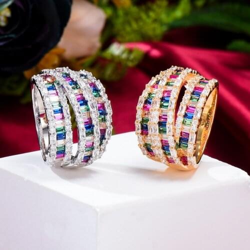 Luxury Stackable Gorgeous Wide Charm Rings For Women Wedding Cubic Zircon Engagement Dubai Punk Bridal Finger Rings