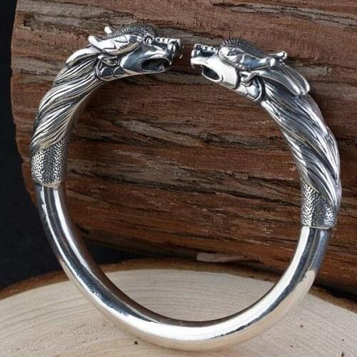 Handmade 100% 990 Siver Dragon Cuff Bracelet Real Pure Silver Power Dragon Bangle Vintage Sterling Silver Bangle Jewelry Gift