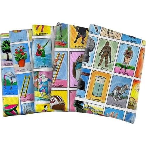 Loteria Character Printed Twill Polyester Cotton Fabric for DIY Hair Bow Scarf Home Textiles Materials 50*145cm