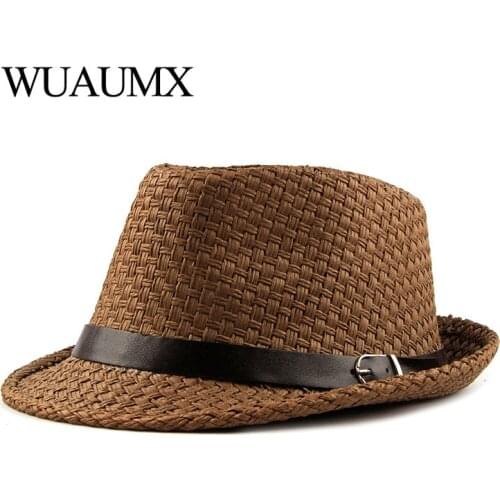 Wuaumx Spring Summer Straw Hat Women Jazz Hat Men Fedoras For Male Female Breathable Panama Sun Hat Wholesale Chapeu Feminino