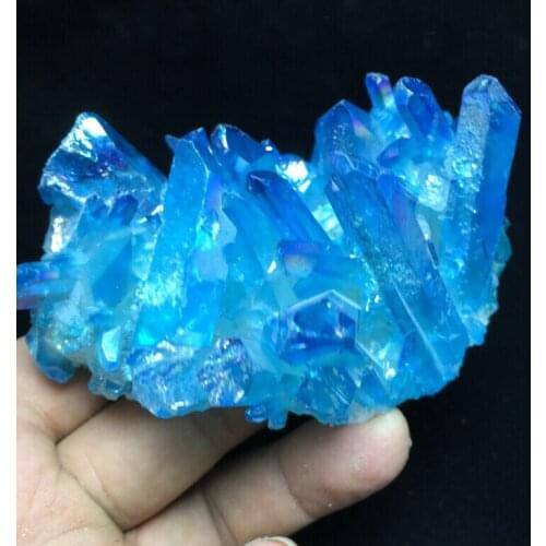 Blue halo quartz crystal vug titanium bismuth silicon cluster rainbow