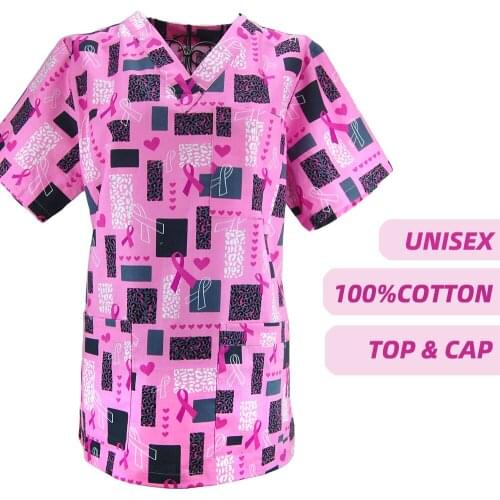 Scrub top cap unisex uniforms doctors nurse workwear accessories Love Short Sleeved Beautician Dentist Clinic scrubs tops caps