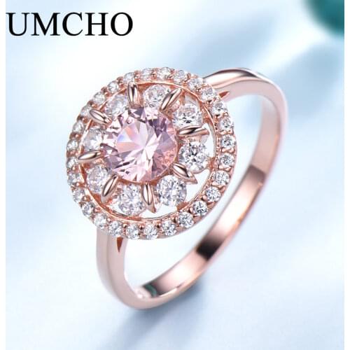 UMCHO Morganite Gemstone Rings for Women Genuine 925 Sterling Silver Fashion May Birthstone Ring Romantic Gift Fine Jewelry