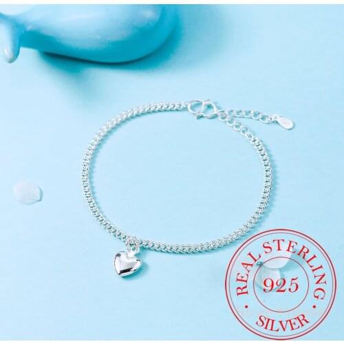 925 Sterling Silver Heart Bead Charm Bracelet For Women Bracelet &Bangle Fashion Jewelry Birthday Party Gift