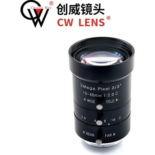 2/3 Inch Industrial Camera Lens 16-48mm HD Zoom C-port Machine Vision Inspection Lens Without Distortion