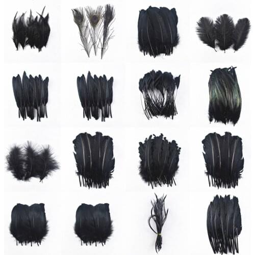 20pcs Variety of Black Feathers Rooster Goose Feathers Ostrich Pheasant Feathers for Crafts Carnaval Assesoires Feather Decor