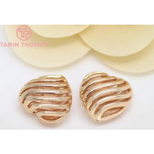 6PCS 15x16MM 24K Champagne Gold Color Plated Brass Heart Spacer Beads Bracelet Beads High Quality Diy Jewelry Accessories