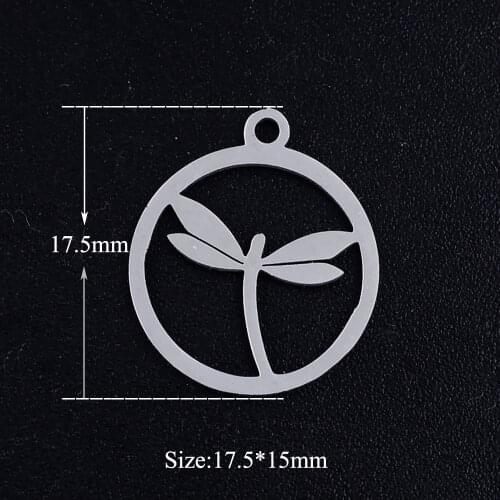 5pcs/lot Round Dragonfly Stainless Steel Jewelry Pendant DIY Charms Wholesale Factory Store Never Rust OEM Order Accepted