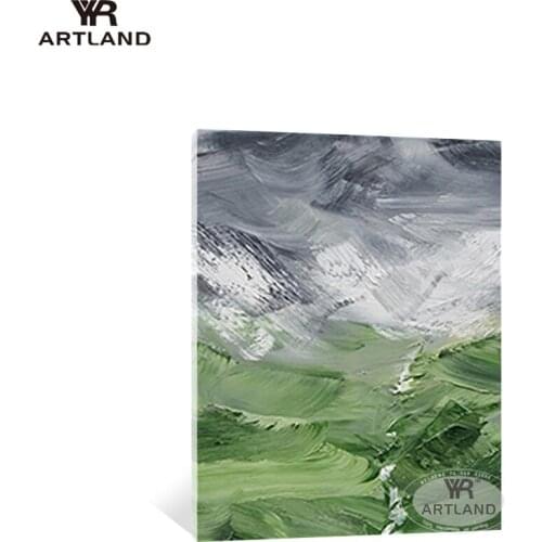 Abstract wall art cheap Pure hand drawn acrylic oil painting on cavnas green and gray landscape for living room sofa entrance