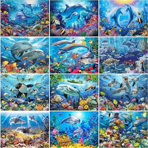 HUACAN Diamond Embroidery Dolphin Cross Stitch Sale Diamond Painting Animal 5D DIY Full Drill Square Round Mosaic Decor For Home