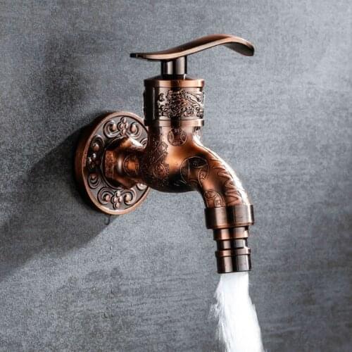 Antique Bronze Wall Mounted Tap Water Sink Faucet Vintage Washing Machine Tap Outdoor Garden Hose Single Cold Water Tap