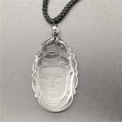 Pure natural white crystal carved Guanyin PENDANT MENS WHITE CRYSTAL PENDANT head Buddha Amulet