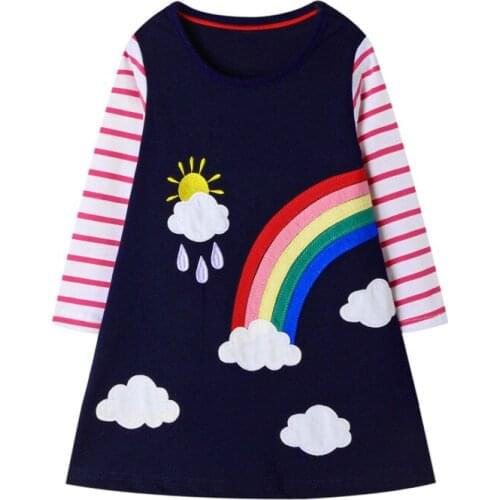 Jumping Meters Long Sleeve Girls Dresses New Rainbow Applique Princess Party Dress Cotton Fashion Children Clothing For Autumn