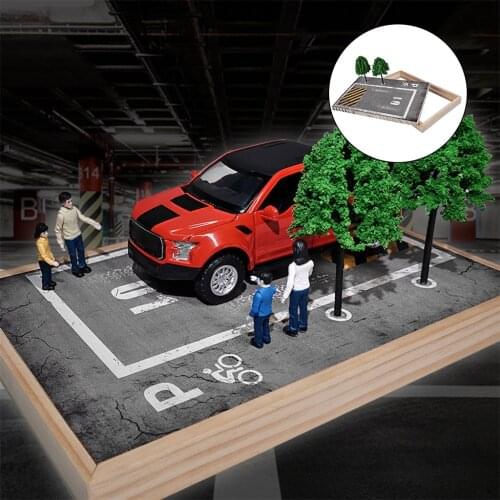 DIY 1:24 Parking Station Model Toy Car Diorama Scene Garage Model Scene with Tree Display Scenery Photo Background